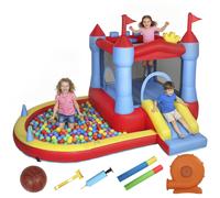 AIYAPLAY Castello Gonfiabile con Scivolo, Piscina e Soffiatore, Blu