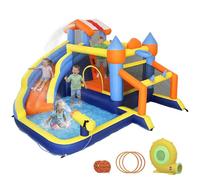 AIYAPLAY Castello gonfiabile con ventola, 8 in 1, parco acquatico gonfiabile con scivolo d'acqua, per bambini, trampolino da arrampicata, cestino da basket, per 4 bambini dai 3 agli 8 anni, per