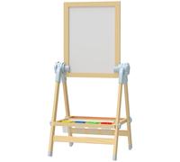 AIYAPLAY Cavalletto da Disegno per Bambini con Doppia Lavagna per Gesso e Pennarelli, Lavagnetta Magnetica e Vassoio Porta Matite, Rotolo di Carta Incluso, Legno Naturale
