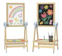 AIYAPLAY Cavalletto da Disegno per Bambini con Doppia Lavagna per Gesso e Pennarelli, Lavagnetta Magnetica e Vassoio Porta Matite, Rotolo di Carta Incluso, Legno Naturale