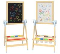 AIYAPLAY Cavalletto da Disegno per Bambini con Lavagna Doppia per Gesso e Pennarelli, Lavagnetta Magnetica, Vassoio Portamatite, Rotolo Carta Incluso, Legno Naturale