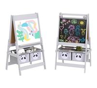 AIYAPLAY Cavalletto per bambini bifacciale lavagna ardesia lavagna gesso carta rullo 2 cestini 54 x 46,5 x 93 cm grigio
