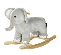 AIYAPLAY Cavallo a Dondolo per Bambini a Forma di Elefante, Cavalluccio a Dondolo Cavalcabile in Legno e Peluche con Base e Suoni Realistici, 2-4 Anni, 64.5x31x52 cm, Grigio