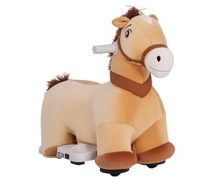 AIYAPLAY Cavallo a Dondolo Elettrico 6V per Bambini da 18-36 Mesi con Musica e Ruote, Cavalluccio a Dondolo Cavalcabile in Poliestere, 69x34x53cm, Marrone