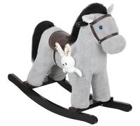 AIYAPLAY Cavallo a Dondolo in Peluche con Suoni Bambini 2-5 Anni Grigio | Gioco Bambini, Animale di Peluche Incluso, Base in Legno e Struttura in Acciaio