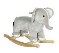 AIYAPLAY Cavallo a Dondolo per Bambini a Forma di Elefante, Cavalluccio a Dondolo Cavalcabile in Legno e Peluche con Base e Suoni Realistici, 2-4 Anni, 64.5x31x52 cm, Grigio