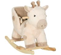 AIYAPLAY Cavallo a dondolo per bambini, giraffa per bambini a dondolo con effetto sonoro, cintura di sicurezza, base in legno, regalo per e bambine da 12 a 36 mesi, beige