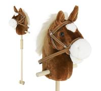 AIYAPLAY Cavallo con Bastone e Suoni Realistici per Bambini 24+ Mesi, Cavallo Giocattolo a Rotelle in Poliestere, Schiuma e Legno, 95x25x27 cm, Marrone