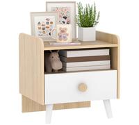 AIYAPLAY Comodino con Cassetto per Bambini 3-10 Anni dal Design Minimal, Comodino per Camera da Letto in MDF e Legno di Pino, 40x32.5x40 cm, Bianco e Legno Naturale