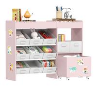 AIYAPLAY Contenitore di giocattoli per bambini, organizzatore di scatole di giocattoli per bambini con 11 contenitori in tessuto, armadietto, ripiani superiori, 3 adesivi, scaffale di unità di