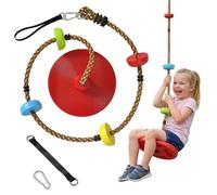 AIYAPLAY Corda Arrampicata da Gioco per Bambini 3-8 Anni con Pedane Rosso | Altalena a Disco, Moschettone, Gioco per Bambini, in HDPE e PE