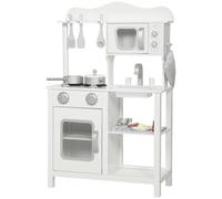 AIYAPLAY Cucina giocattolo in legno con suono, angolo cottura per bambini con accessori, lavello, microonde e fornelli, giocattoli per bambini dai 3 anni in su, 55x24x86 cm, bianco