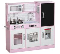 AIYAPLAY Cucina Giocattolo in Legno per Bambini 3-8 Anni con Fornelli, Microonde, Lavandino, e Accessori, Rosa Aosom Italy