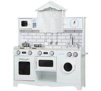 AIYAPLAY Cucina Giocattolo per Bambini 3-6 Anni in Legno con Set di Accessori, Lavandino e Manopole con Suoni, Bianco Aosom Italy