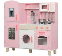 AIYAPLAY Cucina giocattolo per bambini +3 anni Cucina in legno per bambini con fornello sonoro Forno Lavello Rubinetto Microonde Lavatrice Macchina del ghiaccio e accessori da cucina Rosa