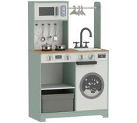 AIYAPLAY Cucina Giocattolo per Bambini con Fornello, Lavello, Microonde, Distributore di Ghiaccio, 5 Accessori, Cassetto in Tessuto e Grucce, per 3-6 Anni, Verde