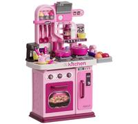 AIYAPLAY Cucina Giocattolo per Bambini da 33 Pezzi con Luci, Suoni e Rubinetto, Gioco per Bambini in PP e ABS, 53x22x69 cm, Rosa