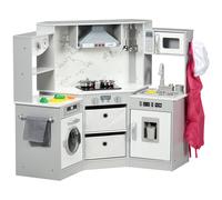 AIYAPLAY Cucina in legno per bambini con 17 accessori verdure in plastica pulsanti e luci cuffia da chef 3-6 anni Grigio Bianco Aosom Italy