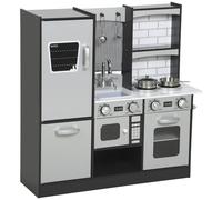 AIYAPLAY Cucina Giocattolo per Bambini, Cucina Legno per Bambini, Cucinetta Giocattoli con Fornelli, Microonde, Armadietti, Lavandino, Pentole, Accessori in Acciaio Inox, 3-8 Anni, 81x27x80cm, Marrone