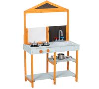 AIYAPLAY Cucina per fango da esterno per bambini in legno con piano cottura, lavello removibile e ripiani per bambini da 3-8 anni, Celeste Aosom Italy
