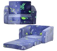 AIYAPLAY Divano letto per bambini, poltroncina pieghevole 2 in 1 per bambini con design cosmico fosforescente, cuscino e rivestimento lavabili, sedia per bambini trasformabile in lettino per bambini