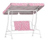 AIYAPLAY Dondolo per Bambini da Esterno a 2 Posti con Tettuccio Regolabile e Cinture di Sicurezza, Altalena Dondolo da Giardino e Interno in Acciaio e Oxford, Max 60 kg, 112x75x120 cm, Rosa