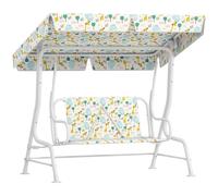 AIYAPLAY Dondolo per Bambini da Esterno a 2 Posti con Tettuccio Regolabile e Cinture di Sicurezza, Altalena Dondolo da Giardino e Interno in Acciaio e Oxford, Max 60 kg, 112x75x120 cm, Bianco
