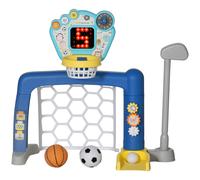 AIYAPLAY Gioco per Bambini con Rete da Calcio, Canestro Basket Regolabile e Buca da Golf con Tabellone Elettronico, Rete da Calcio in PP e ABS, 54x38.8x60.4-68 cm, Multicolore