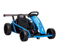 AIYAPLAY Go-kart elettrico 24V per guida e drifting, ruote in nylon, cintura di sicurezza, clacson, musica per 8-12 anni Blu Aosom Italy