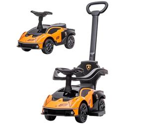 AIYAPLAY Lamborghini Macchinina per Bambini 2 in 1 con Maniglione e Barriera di Sicurezza, Volante e Clacson, Auto per Bambini in PP e Metallo, 86.5x40x89.5 cm, Arancione e Nero