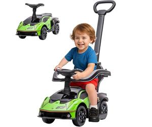 AIYAPLAY Lamborghini Macchinina per Bambini 2 in 1 con Maniglione e Barriera di Sicurezza, Volante e Clacson, Auto per Bambini in PP e Metallo, 86.5x40x89.5 cm, Verde e Nero