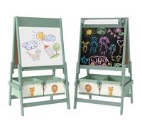 AIYAPLAY Lavagna per Bambini 3 in 1 con Rotolo di Carta e 2 Cestelli Portaoggetti, Lavagna con Cavalletto in Legno di Pino e MDF, 54x46x94 cm, Verde