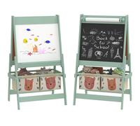 AIYAPLAY Lavagna per Bambini Cancellabile a Doppia Facciate con Rotolo di Carta e 2 Contenitori, Lavagna Bianco, Nero con Cavalletto Artistico in Legno per Pittura e Regalo, 3-8 Anni, Verde