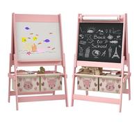 AIYAPLAY Lavagna per Bambini 3 in 1 con 2 Contenitori, Cavalletto Artistico in Legno per Bambini 3-8 anni, 54x46.5x93cm, Rosa