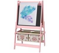 AIYAPLAY Lavagna per Bambini 3 in 1 con 2 Contenitori, Cavalletto Artistico in Legno per Bambini 3-8 anni, 54x46.5x93cm, Rosa