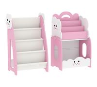 AIYAPLAY Libreria Bambini 3-in-1 con 4 Scomparti e 3 Ripiani, Comodino per Cameretta, Rosa Aosom Italy