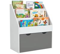 AIYAPLAY Libreria per Bambini 3-8 Anni a 3 Ripiani con Cassetto Inferiore, Scaffale Portagiochi in Legno MDF, 62.5x30x70 cm, Bianco e Grigio