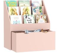 AIYAPLAY Libreria per bambini, libreria organizer per giocattoli con ripiani a 3 livelli, cassetto, per camera da letto, asilo nido, sala giochi, aula, rosa