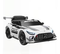 AIYAPLAY Macchina Elettrica per Bambini Mercedes-AMG GT3 12V Auto Elettrica per Bambini 3-8 Anni con 2 Motori, Telecomando, LED, Musica Wireless, Maniglia e Ruote di Trasporto, Bianco