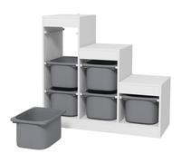 AIYAPLAY Scaffale Portagiochi Multilivello con 6 Contenitori, Mobile per Cameretta a 3 Livelli per Bambini da 3-8 Anni, 96x38.5x90cm, Grigio