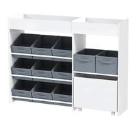 AIYAPLAY Mobiletto Porta Giochi con 11 Cestini, Armadietto e Ripiani, Bianco