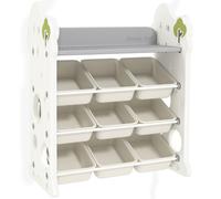 AIYAPLAY Mobiletto Portagiochi a 4 Livelli con 9 Contenitori e Gancio Crema