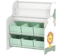 AIYAPLAY Mobiletto Portagiochi con 6 Cassetti e Libreria a 2 Livelli