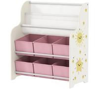 AIYAPLAY Mobiletto Portagiochi con 6 Cassetti e Libreria a 2 Livelli