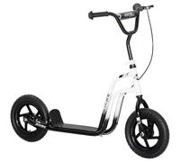 AIYAPLAY Monopattino per Bambini 5-12 Anni con Ruote Grandi da 30cm e Manubrio Regolabile, Scooter per Bambini in Acciaio con Freno Posteriore, Cavalletto, Bianco e Nero