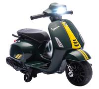 AIYAPLAY Moto Elettrica per Bambini con Licenza Vespa Ufficiale, Motorino per Bambini con Batteria Ricaricabile 6V e Rotelle, Luci e Clacson, Età 2-6 Anni, Verde Scuro