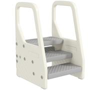 AIYAPLAY Pedana per Bambini, Scala a 3 gradini per Bambini, Altezza Regolabile, da 3 a 2 gradini, con Maniglie, Antiscivolo per Bagno, Cucina, WC, Grigio