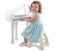 AIYAPLAY Pianoforte elettronico per bambini, tastiera per pianoforte, 32 tasti multifunzione, con microfono altoparlante e sgabello, copertura con luce LED, strumento musicale per bambini, bianco