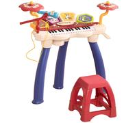 AIYAPLAY Pianola per Bambini 3-6 Anni con Sgabello Microfono Tamburo e Bacchette