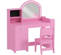AIYAPLAY Postazione Trucco per Bambini 2 in 1 con Specchio e Sedia, Rosa